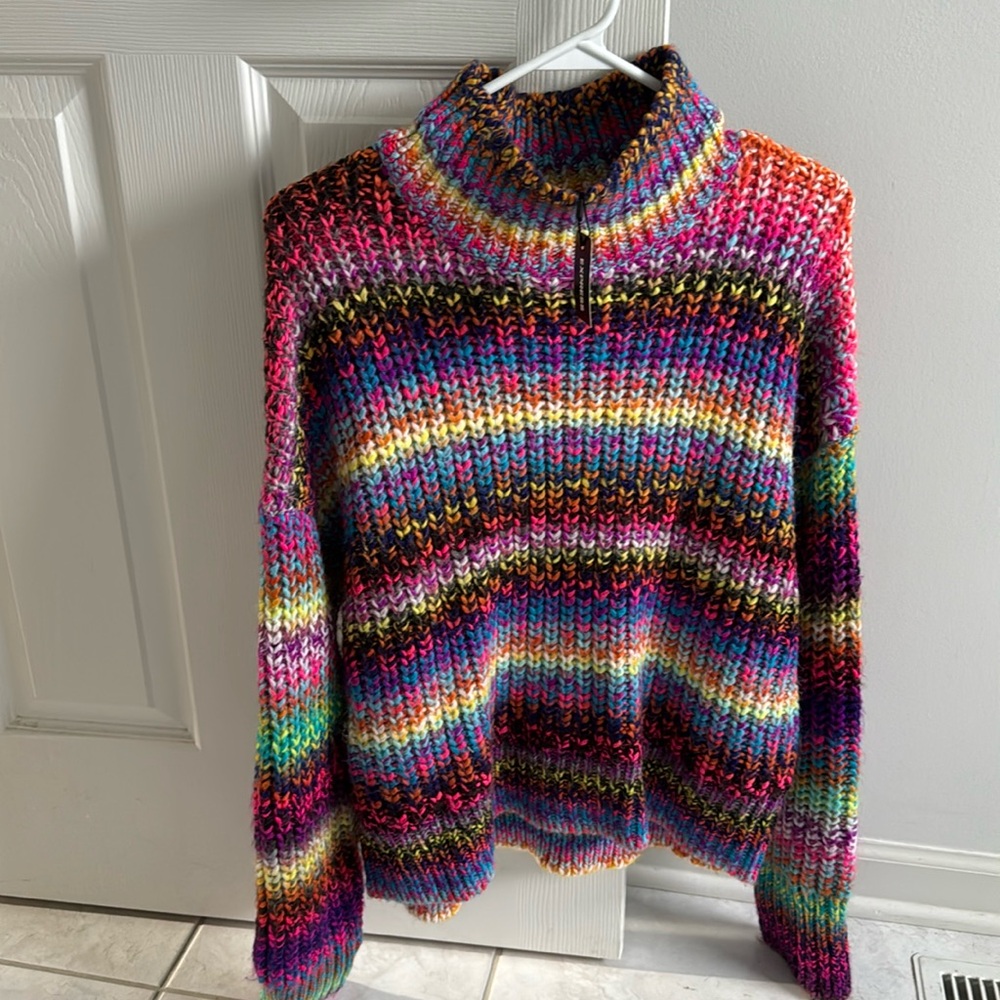 Large Express sweater in rainbow colors. Never worn, new with tags!